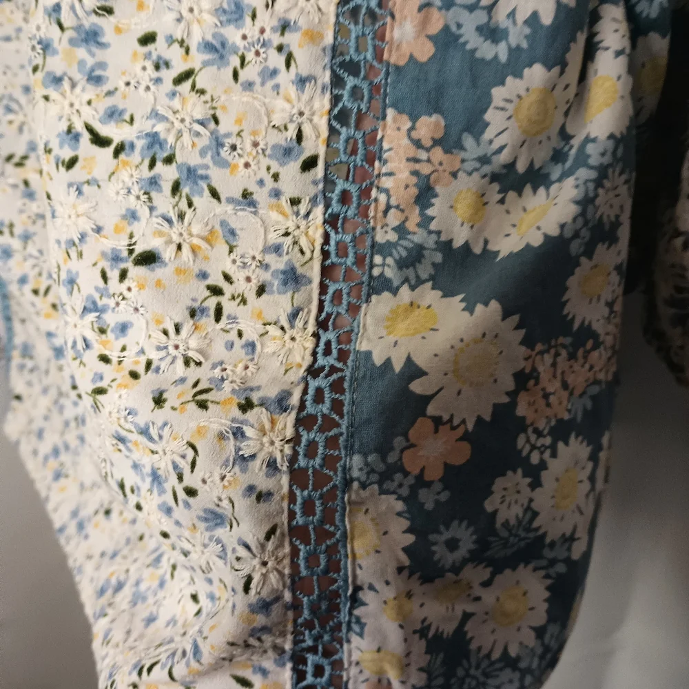 Solitaire Floral Peasant Top Large Embroidered Cottage Bloomcore Prairie - Picture 4 of 10